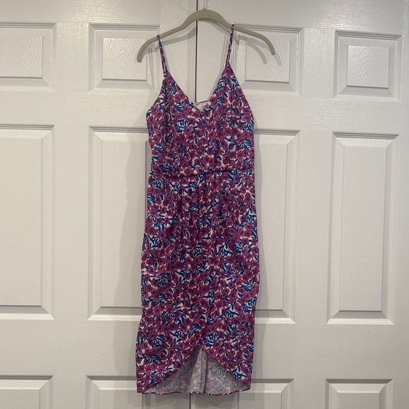 Chelsea28 Dresses & Skirts - Chelsea28 Pink Floral Midi Dress with Blue Highlights